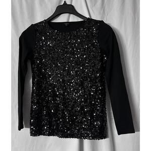 NWT Talbots Womens Long Sleeve Black Sequin Pullover Top Blouse Shirt Size P